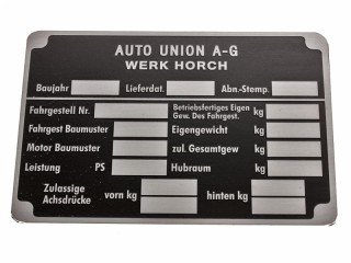 Табличка AUTO UNION A-G WERK HORCH для командирских машин Хорьх, Германия, Копия