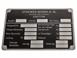 Табличка STOEWER-WERKE A.-G. STETTIN для машин вермахта, Германия, Копия