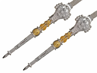 Pair of Silver aiguillette aglets tips Emperor Alexander II of Russia "AII" monogram Imperial Russia WWI