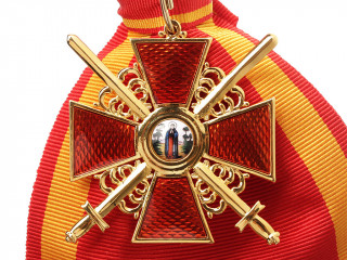 Cross of the Order Of Saint Anna on Neck 1st Class with swords with shoulder broad ribbon, Imperial Russian Order WWI