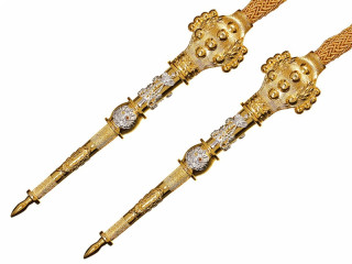 Pair of Gold aiguillette aglets tips Emperor Alexander I of Russia "AI" monogram Imperial Russia WWI