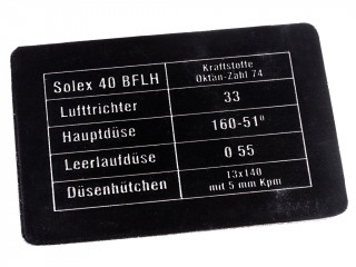 Табличка Solex 40 BFLH для артиллерийских тягачей Krupp Protze. Германия, копия.