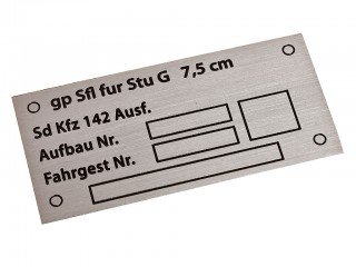 Табличка gp Sfl fur Stu G Haupt Typenschild, Panzer. wk2 typ, центральная алюминиевая табличка броневика, Германия, Копия