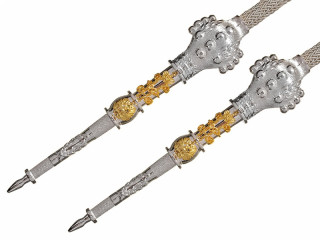 Pair of Silver aiguillette aglets tips Emperor Nicholas II of Russia "HII" monogram Imperial Russia WWI