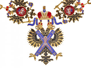Badge of Order of St. Andrew the Apostle the First-Called without swords on chain (decoration with collar), Imperial Russia WWI