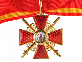 Cross / Order Of Saint Anna on Neck 2 Class with swords, Imperial Russian Order WWI