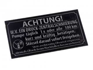 Табличка ACHTUNG W.V ein druck-zentralschmierung на Demag и sd.kfz 250. Германия, копия.