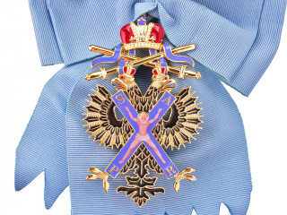 BADGE OF ORDER OF ST. ANDREW THE APOSTLE THE FIRST-CALLED with swords, IMPERIAL RUSSIA WWI