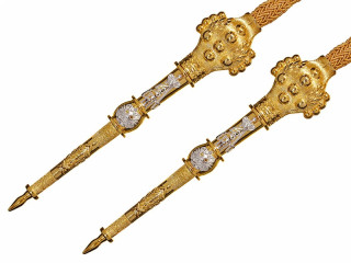 Pair of Gold aiguillette aglets tips Emperor Alexander III of Russia "AIII" monogram Imperial Russia WWI