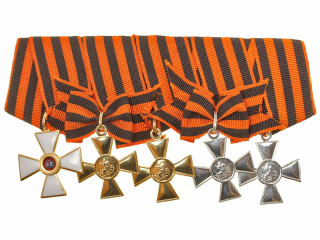 Russian Crosses of the Saint George Full Bow full set ribbon bar 5 awards, Russian Imperial RIA WWI