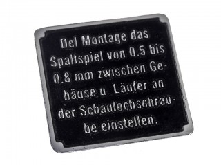 Табличка Del Montage das Spaltspiel von 0,5 bis 0,8 mm zwischen Gehause u. Laufer, на водяную помпу для Т-4. Германия, Копия