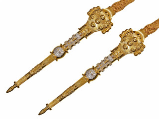 Pair of Gold aiguillette aglets tips Emperor Nicholas I of Russia "NI" monogram Imperial Russia WWI