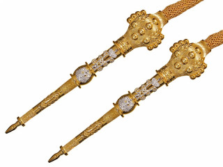 Pair of Gold aiguillette aglets tips Emperor Nicholas II of Russia "NII" monogram Imperial Russia WWI