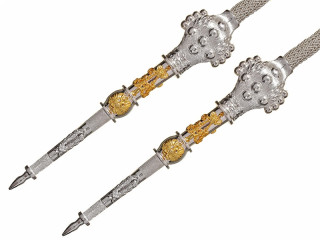 Pair of Silver aiguillette aglets tips Emperor Alexander I of Russia "AI" monogram Imperial Russia WWI