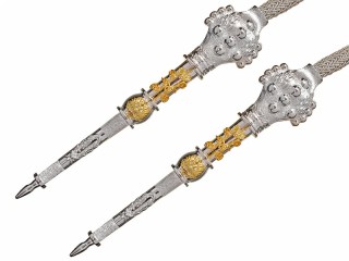 Pair of Silver aiguillette aglets tips Emperor Nicholas I of Russia "HI" monogram Imperial Russia WWI