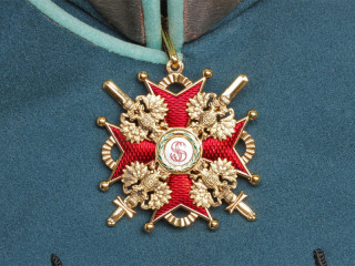Cross of Order of St. Stanislaus 2nd Class with swords cross on neck, Russia WWI