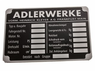 Табличка ADLERWERKE для броневика  Sd.Kfz.251, Sd.kfz 250 или тягача Sd.Kfz.11, 10 Германия, Копия