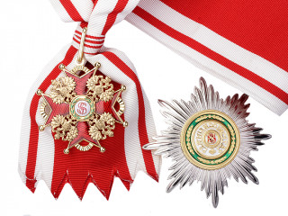 Комплект (крест ордена Св. Станислава 1-й степени без мечей на плечевой ленте и звезда). Россия, копия