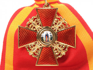 Cross of the Order Of Saint Anna on Neck 1st Class without swords with shoulder broad ribbon, Imperial Russian Order WWI