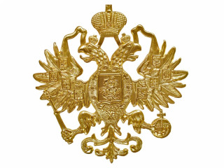 Двуглавый орел - Государственный герб (большой - 11 см) на головной убор. Латунный, солдатский. Россия, копия