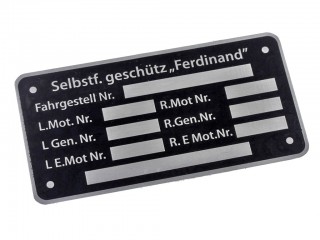Алюминиевая табличка Selbstf. geschutz " Ferdinand" на автомобили Volkswagen. Германия, копия.