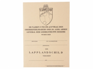 Наградной лист на нарукавный щит "Лаппландия", Германия, копия