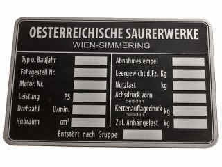 Табличка OESTERREICHISCHE SAURERWERKE для машин демаг sd.kfz. 10 , Германия, Копия