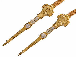 Pair of Gold aiguillette aglets tips Emperor Alexander II of Russia "AII" monogram Imperial Russia WWI