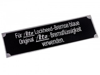Табличка Fur Ate Lockheed-Bremse blaut Original Ate-Bremsflussigkeit verwenden для тормозов ATE, на все машины с гидравлическими тормозами. Германия, копия