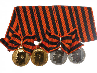 MILITARY AWARDS RIBBON BAR SET OF 4 AWARDS MEDALS ORDER OF ST. GEORGE, IMPERIAL RUSSIA WWI