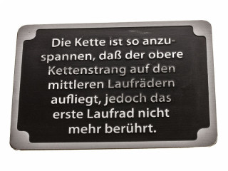 Табличка широкая поздняя на крыло броневиков и тягачей, ханомаг/демаг Die Kette is so anzuspannen... Sd.Kfz. 251 и sd.kfz 250  Германия, Копия