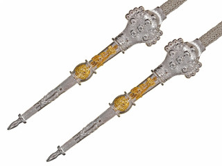 Pair of Silver aiguillette aglets tips Emperor Alexander III of Russia "AIII" monogram Imperial Russia WWI